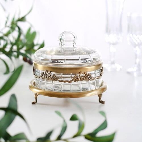 Jewelry box Storage jar Snack storage tank Home Decoration Desktop ornaments Glass and copper decorative boxs American retro