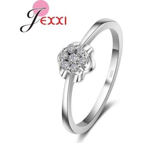 Beautiful Flower Promise Ring With Full Shiny Cubic Zirconia Crystals 925 Sterling Silver Women Jewelry Party Accessories
