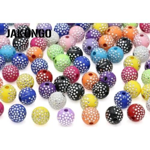 JAKONGO Round Acrylic Ball Spacer Beads Mix Loose Beads for Jewelry Making Bracelet Accessories Handmade Findings DIY 100PCS