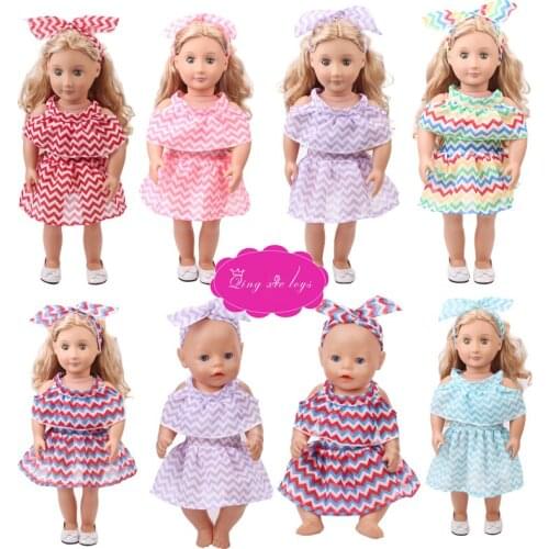 Doll clothes Pink blue purple Fashion printed headband dress fit 18 inch Girl dolls and 43 cm baby dolls c504
