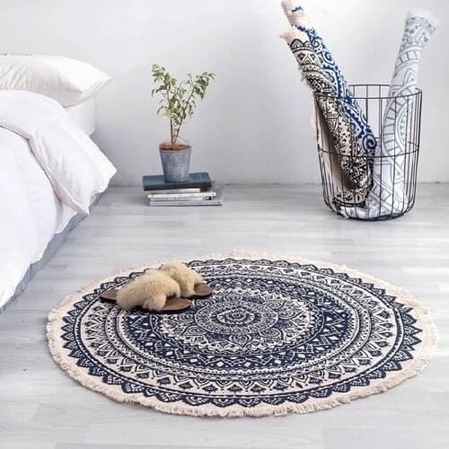 Moroccan Round Rug Bedroom Bohemian Tassel Style Cotton Rug Hand-woven Ethnic Classic Tapestry Sofa Floor Mat