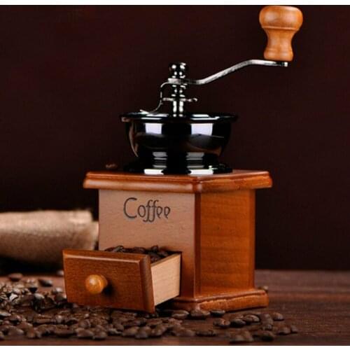Vintage Manual Hand Crank Wooden Metal Coffee Pepper Herb Mill Spice Grinder Adjustable Coarseness Coffee Hand Grinder