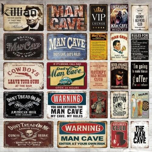 Dads Cave Dads Rules Metal Plate Art Retro Art Painting Metal Plaque Bedroom Living Room Home Decoration Metal Poster