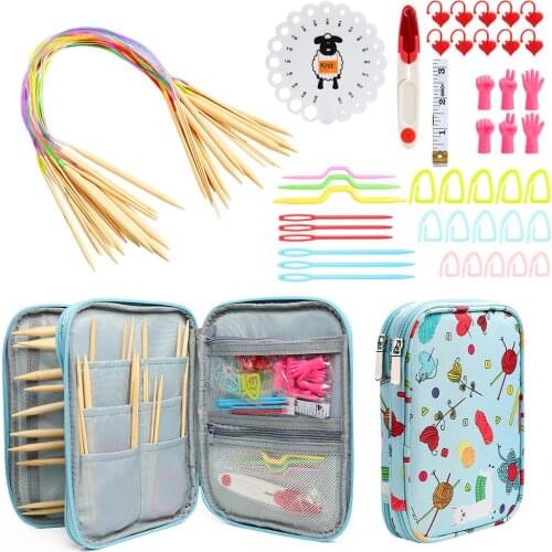 Knitting Kit 60CM Ring Needle Bar Needle Set 72pcs Knitting Needle Set Storage Bag Long Cables Round Double-tip Crochet Beginner