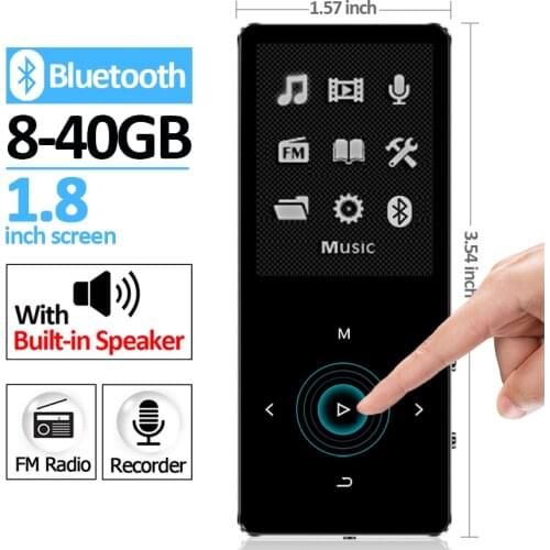 REDANT New Version MP3 Player with bluetooth and speaker touch screen built-in 16G HiFi portable walkman with radio FM recording
