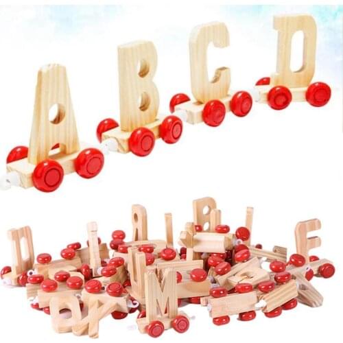 28PCS Kids Alphabet Train Toy Preschool Educational Toys English Letters Wooden Learning Chips Toy for Children Toddlers
