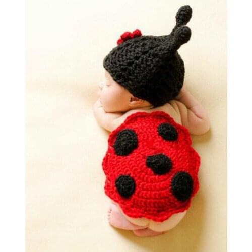 Baby Hundred Days Seven Star Ladybug Cape Adorable Photography Set Newborn Soft Lace Handmade Knitted Hat Props Kids Souvenir