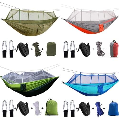 1-2 Parachute Hammock Camping Hanging Sleeping Bed Person Outdoor Mosquito Net Swing Portable Double Chair Hamac Army Green