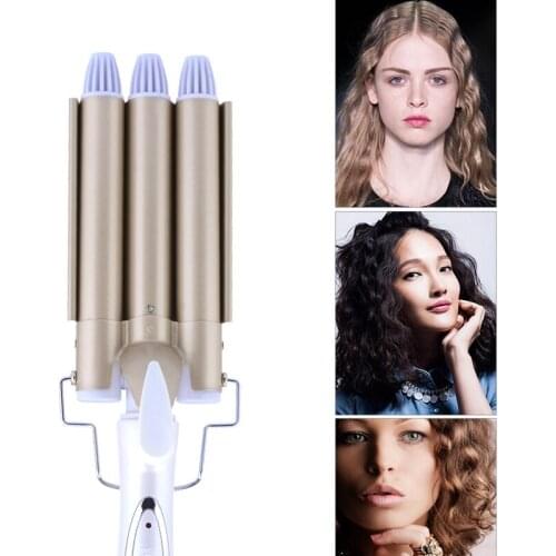 Kemei Professional Wave Hair Curling Iron Wand Ceramic Triple Barrel Hair Curler Roller Corrugation Hair Waver Styling Tools