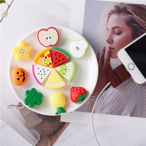 10pcs Fruit Series USB Cable Protector for iphone 5 6 7 8 x USB Data Line Protection Doll Animal Bite Accessory Cable Organizer