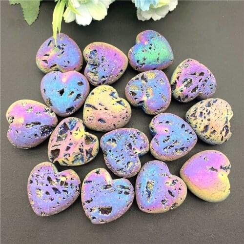 Drop Shipping 1PC Raw Natural Sphalerite Cluster Heart Shaped Electroplated Titanium Colourful Aura Natural Stones and Crystals