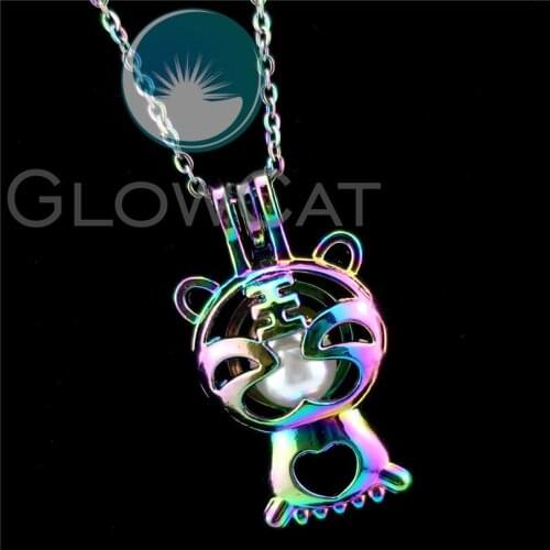 R-C907 Rainbow Color Lovely Tiger Beads Cage Pendant Perfume Diffuser Oyster Pearl Cage Locket Necklace
