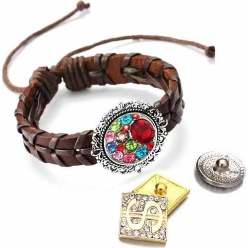 Adjustable Bracelet 157 Hand Woven Really Leather Retro Fashion Bracelet 18mm Snap Button Jewelry Charm Jewelry For Women Gift