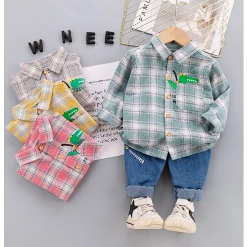New Autumn Baby Boys Cartoon Clothes Suit Toddler Infant Clothing Kids Plaid Shirt Pants Jeans 2Pcs/Sets Children Casual Costume