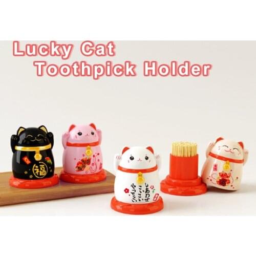 Toothpick Dispenser Box Holder Living Room China Lucky Cat Plastic Storage Boxes Household Kitchen Accessories