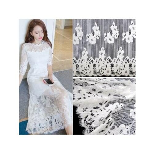 Special offer White / black Eyelash lace fabric nylon Wedding dress double side 150 CM * 300 CM