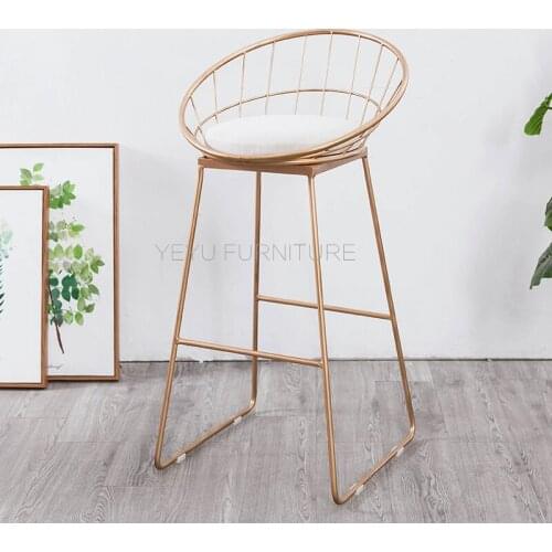 65CM 75CM Seat Height Modern Design Gold Black Metal Loft Bar Stool Bar Chair Metal wire fashion popular pad counter Stool-1PC