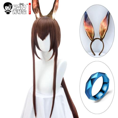 HSIU AMIYA Cosplay Wig Arknights Ring Ear Brown Synthetic wig Costume Play Woman Wigs Halloween Anime Game Hair free shipping