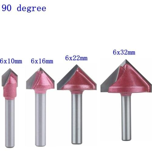 4pc 6mm Vbit CNC Solid Carbide End Mill 3D Woodworking Tungsten Carbide Milling MDF Milling Cutter 90 Degree