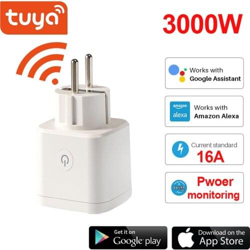 Tuya EU 16A Smart Plug WiFi Socket Power Monitor Timing Function Smart Life APP Control Works With Alexa Google Assistant