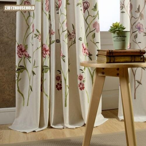 Modern Garden American-Style Village Cotton Linen Embroidery Curtains for Living Dining Room Bedroom