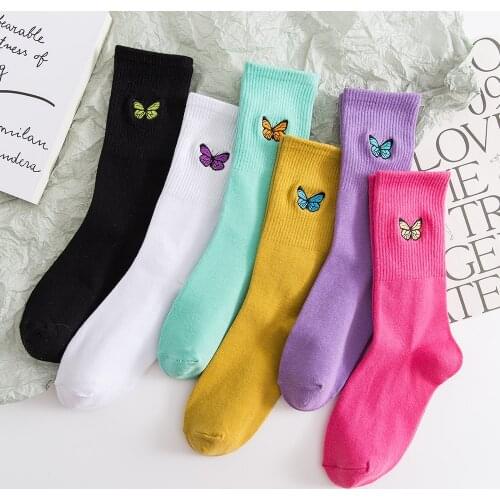 Womens Socks Cotton Winter Spring New Year Short Tube Butterfly Pattern Fashion Personality Leisure Sports Home Comfort Salina