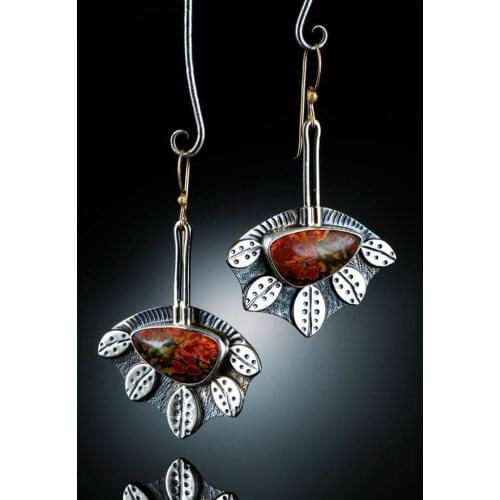 2019 Autumn Maple Leaves Red Stone Drop Earrings For Women Vintage Fall Antique Silver Brincos Handmade Statement Dangle Earring