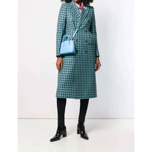 Autumn 10.11 New 2021 Double Wool Blend Long Coat Women Or Fashion Retro Temperament Plaid Single Breasted Blazer