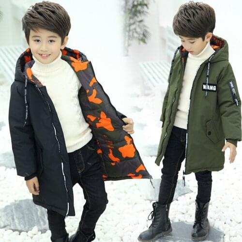 Baby boys winter coat 4-13 years old childrens thick down camouflage both sides wear label cotton coat winter coat boys
