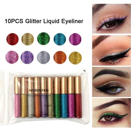 HANDAIYAN 10Pcs/Set Matte Glitter Pigment Liquid Eyeliner Pencil Fast Dry Non Smudge Cosmetic Long Lasting Eye Liner Waterproof