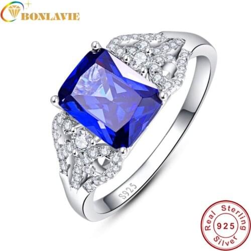 3 Carats Blue Tanzanite Engagement Rings Emerald Cut 925 Sterling Silver Sapphire Ring Size 6.7.8.9 Love Jewelry for Women