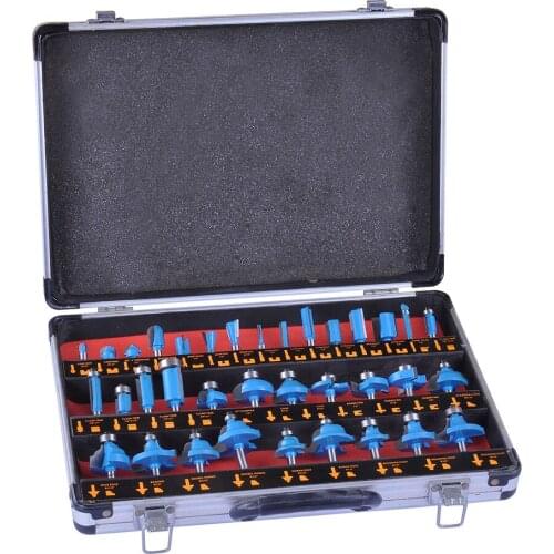 35pcs 1/4" Shank Professional Flush Trim Router Bit Set For Wood Tip Router Tungsten Carbide Woodworking Milling Cutter Tool Set