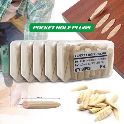 50pcs Pocket Hole Plugs For 9.5MM Drill Bit Drilling Mini Portable Jig Solid Wood Furniture Joining Accessories With Storage Box
