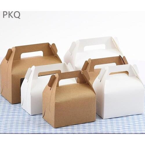 50pcs High Quality Kraft Paper Favor Box Cupcake Box with handle White Paper Packing Cake Boxes Party Gift Box Cardboard Carton