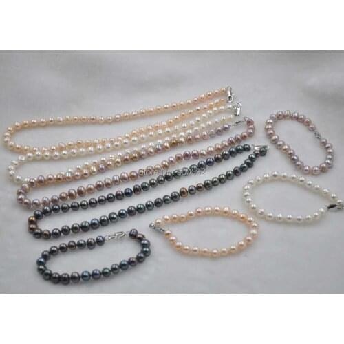 7-8mm genuinc freshwater pearl necklace bracelet set Free shipping