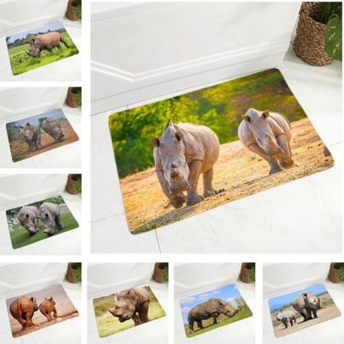Africa Wild Rhinoceros Doormat for Hallway Decor Animal Floor Door Mat for Children Room Non-Slip Super Soft Flannel Rug 40x60cm