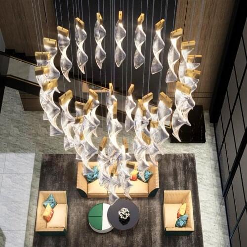 Villa duplex building big chandelier living room lamp attic decorative lamp hotel lobby hollow designer stair lamp