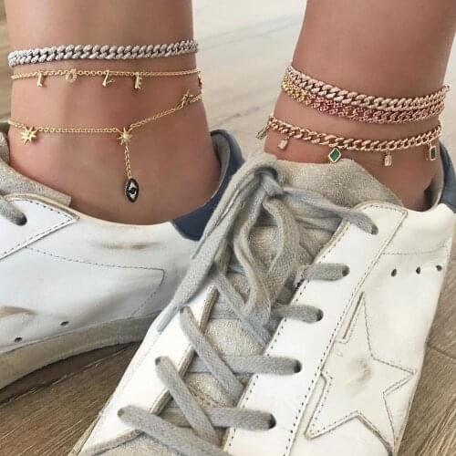 7.5MM Width cz Miami cuban link chain ice girl anklet 2020 summer hot selling 5A cz cuban leg chain foot chains