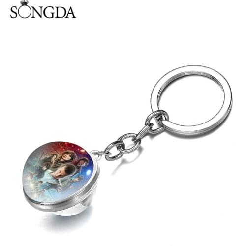 Hot TV Stranger Things Jewelry accessories Keychain Male Double Side Cabochon Glass Ball Key Chain Ring Key Christmas Cosplay