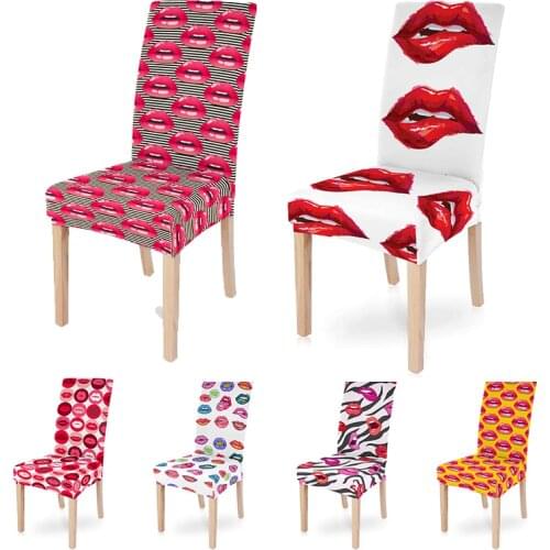 Sexy Mouth Printing Chairs Covers Polyester Spandex Dining Room Stretch Seat Cover Chair Protective Case for Restaurant Hotel
