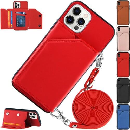 Wallet Case For iPhone 12 Pro Max 12 mini 11 Pro X XR XS Max 8 7 Plus SE 2020 Crossbody Cover Card Holder Wrist Strap Lanyard