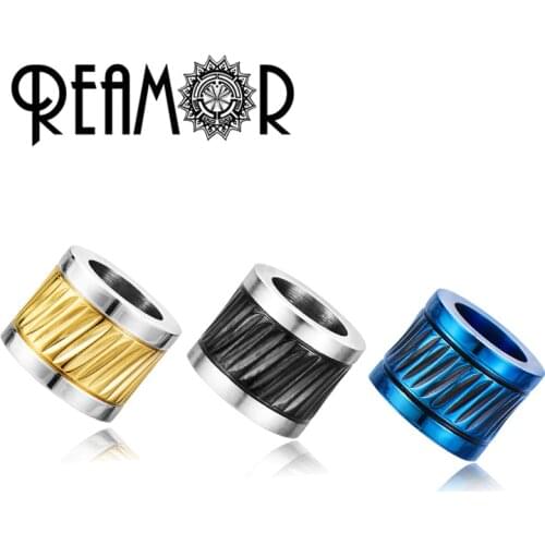 REAMOR Plating Blue/Black 316l Stainless Steel Twill Cylinder Beads DIY Metal Silver Color Beads For Men Bracelet Jewelry Making