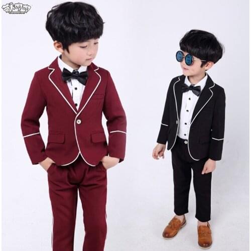 Children Spring Formal Suits Sets Flower Boys Blazer Pants 2Pcs Clothing Sets Kids Wedding Party Performance Costumes