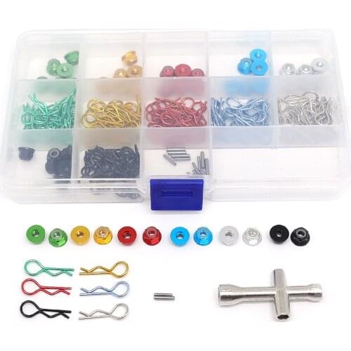 169PCS M4 Nuts Wrench with Metal Body shell Clips Pins R Shape Pins tool Box for Traxxas TRX4 1/10 RC Car HSP HPI Redcat