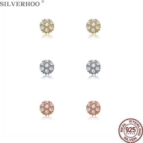 SILVERHOO 100% 925 Sterling Silver Round Zircon Stud Earrings Women Red Heart And Ball Pearl Earrings Set Anniversary Jewelry