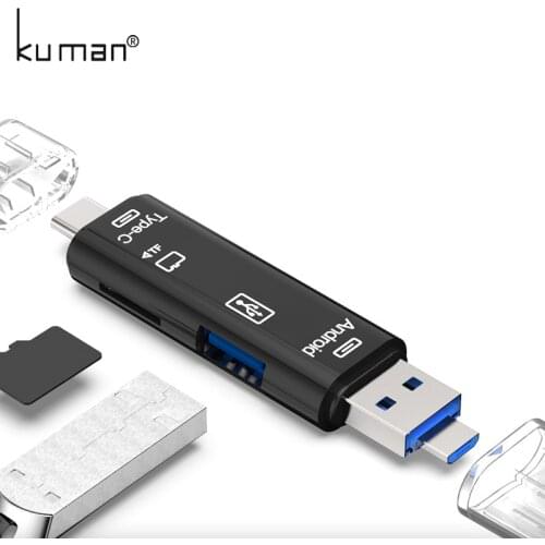 Kuman 2.0 OTG Card Reader USB MicroUSB TypeC Interface with Micro SD USB TF Card Slot Flash Memory Card Reader for Phone Y211