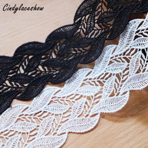 3 Yards 4cm Width White Black Embroidered Leaves Lace Trim Water Soluble Lace for Curtain Sofa Edge Decoration Sewing Appliques