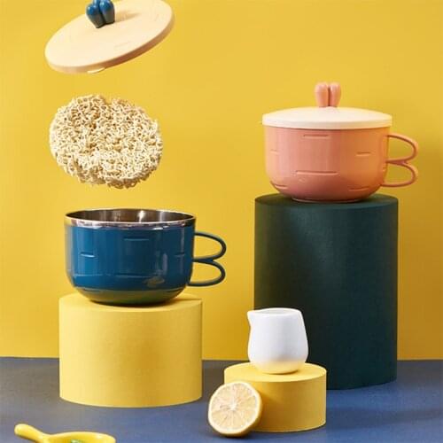 Radish Pineapple Stainless Steel Ramen Noodles Bowl with Lid Lunch Box Household Student Insulated Fast Food Cup Large Capacity