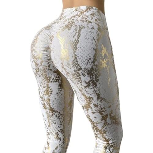 Snakeskin Printed Yoga Leggings Sport Women Fitness Sport Pants Casual Fashion High Waist Strechy Outdoor Trousers Peach Buttock