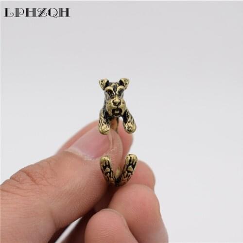 LPHZQH Fashion Vintage Adjustable Animal Ring Cute Schnauzer Dog Ring For Women Men Gift Jewellery Christmas Birthday Gift